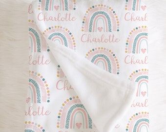 Personalized Rainbow Blanket, Baby Girl Rainbow Swaddle, Boho Rainbows Retro Rainbow Swaddle, Baby Shower Gift, Girl Name Blanket Receiving
