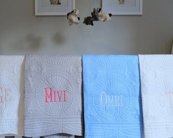 Monogrammed Baby Quilt Personalized Baby Blanket Heirloom Nursery Quilt Monogram New Baby Girl Quilt Custom Baptism Gift Christening