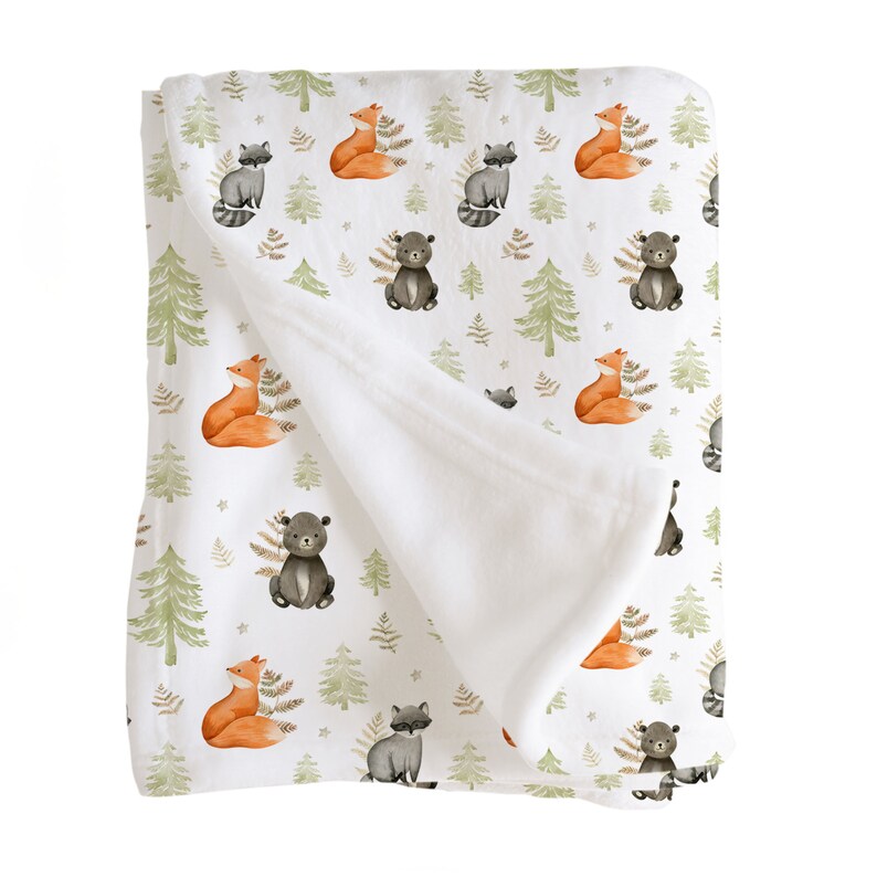 Woodland Animals Baby Blanket Woodland Nursery Decor Fox Etsy