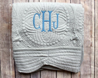 Monogrammed Boy's Quilt, Grey Boy's Quilt, Baby Boy Quilt, Baby Blanket, Baby Shower Gift, New Baby Gift, Christening Gift, Grey Quilt, Baby