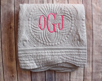 Monogrammed Quilt, Personalized Baby Quilt, Personalized Baby Blanket, Monogrammed Baby Blanket, Grey, Baby Girl Quilt, Christening Gift