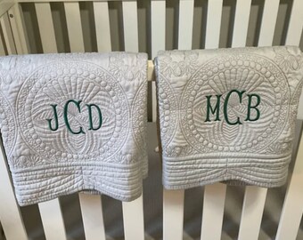 Monogrammed Baby Boy Quilt Personalized Boy's Nursery Blanket Heirloom Baby Shower Gift Custom Embroidered Monogram Newborn Crib Blanket