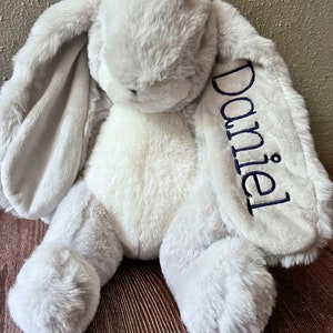 Personalized Stuffed Animal baby gift, Monogrammed Stuffed Easter Bunny, Monogrammed Baby Gift, baby stuffy Easter bunny, sewn eyes bunny image 2