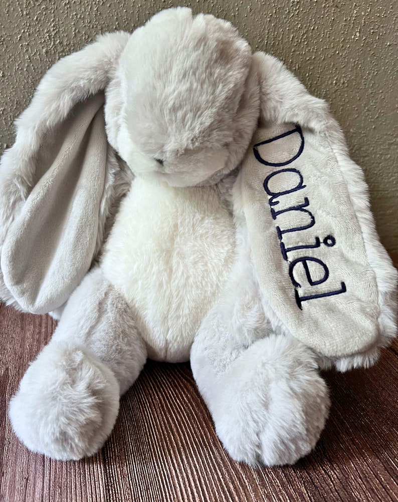 Personalized Stuffed Animal baby gift, Monogrammed Stuffed Easter Bunny, Monogrammed Baby Gift, baby stuffy Easter bunny, sewn eyes bunny image 2