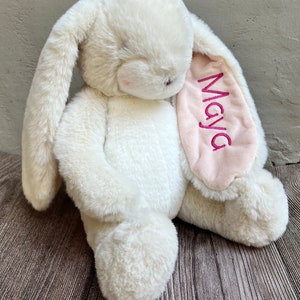 Personalized Stuffed Animal baby gift, Monogrammed Stuffed Easter Bunny, Monogrammed Baby Gift, baby stuffy Easter bunny, sewn eyes bunny Cream/Inside of Ear