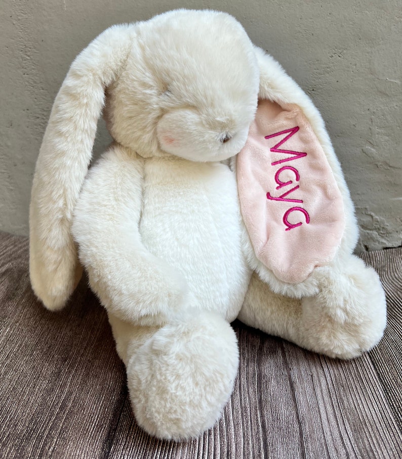 Personalized Stuffed Animal baby gift, Monogrammed Stuffed Easter Bunny, Monogrammed Baby Gift, baby stuffy Easter bunny, sewn eyes bunny Cream/Inside of Ear