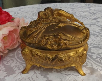 Sale Vintage Art Nouveau JB Ornate footed floral pewter bronze plated Jennings Brothers Jewelry Casket box Numbered 980 Gift idea