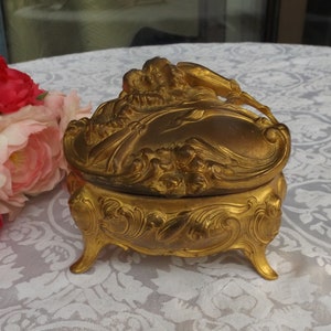 Sale Vintage Art Nouveau JB Ornate footed floral pewter bronze plated Jennings Brothers Jewelry Casket box Numbered 980 Gift idea
