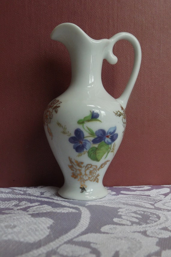 Limoges France White blue small vase pitcher home decor Violets Roses Art Gift idea 3 5" H Mint Artistique F M Limoges France il 570xN gqkj
