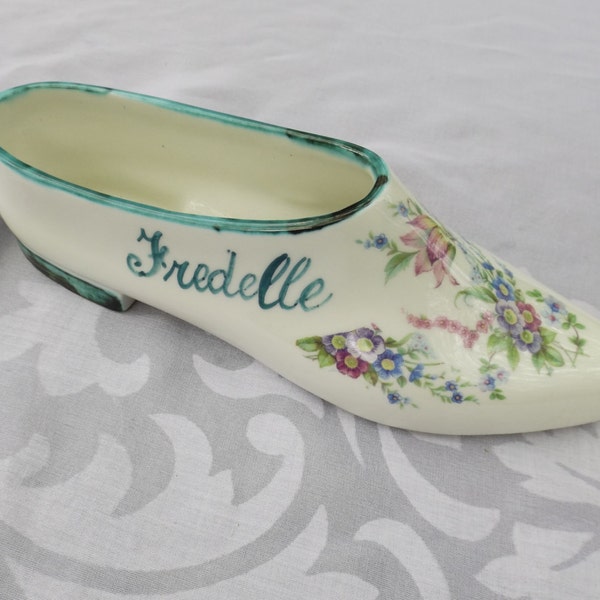 Italian porcelain shoe, floral, white. Home decor, organizer, collectible. Marked: Italy, Fredelle. Gift