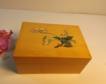 Sale Wooden jewelry box with cherry blossom on the lid.Gift