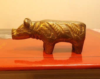 Sale Brass mini figurine of rhino,rhinoceros. Rhino sculpture. Shiny. Detailed cast.Gift