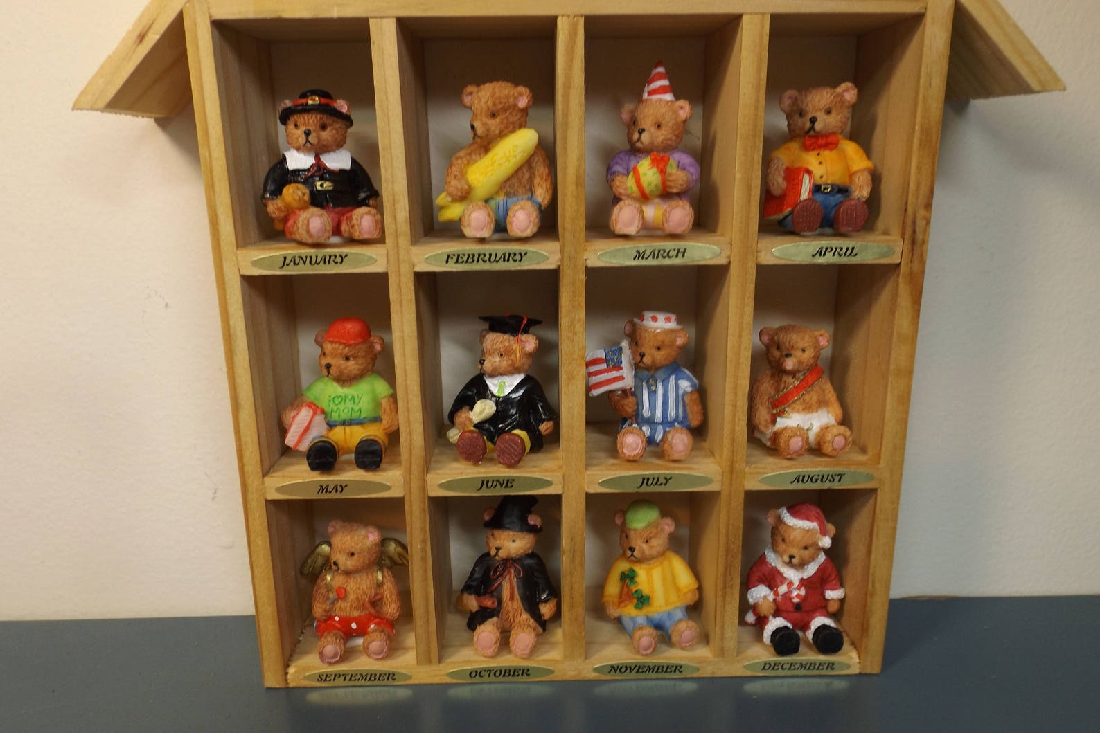 Shadow box with bears Collectible 12 monthly bears with wood Etsy