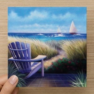 At the beach, white adironadack , blank card