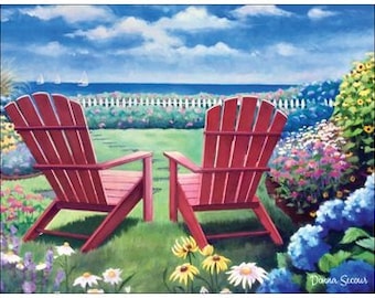 Adirondack chairs, summer card, art print, blank notecard