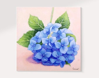 BLUE HYDRANGEA painting print on Tile; Cape Cod summer, flower garden art, watercolor, home decor, shelf art, floral art