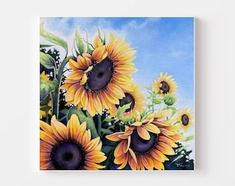 SUNFLOWERS; original painting; sunflower art, Fine Art;  Botanical; home decor