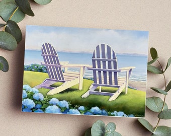 Adirondack chairs; Beach scene, folded card, Fine Art; art note card