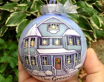 Custom Handpainted house ornament: personalized, holiday Ornament; holiday shop; tree trimming, house portrait; custom ornament, your h