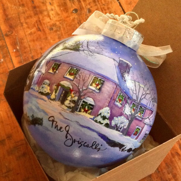 HAND PAINTED house ornament: personalized holiday Custom House Ornament; ; keepsake gift;housewarming gift,;