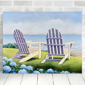 Adirondack chairs; print; Beach scene,  Fine Art; ocean home decor