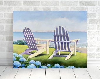 Adirondack chairs; print; Beach scene,  Fine Art; ocean home decor