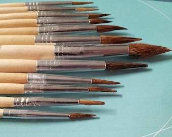 12pcs Natural Bristle Paint Brush Set "Round" - Professional Quality!