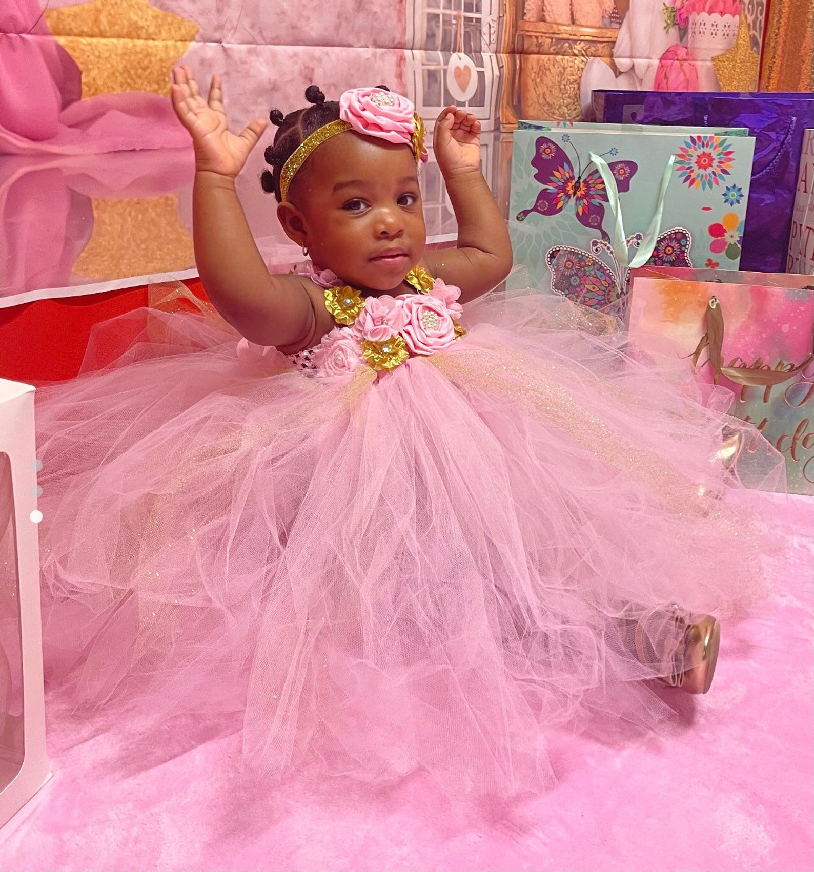 Beautiful Baby Girl First Birthday Tutu Dress in Pink and Gold Etsy