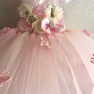 Baby pink and ivory butterfly tutu dress,smash cake tutu dress , photo prop tutu dress with matching headband for babies 6-18 months immagine 4