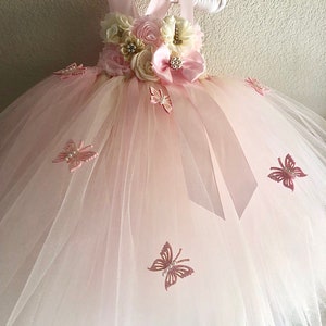 Baby pink and ivory butterfly tutu dress,smash cake tutu dress , photo prop tutu dress with matching headband for babies 6-18 months immagine 6