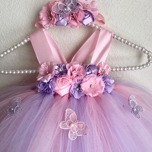 beautiful butterfly first birthday tutu dress,smash cake tutu dress in pink and lavender  for baby girls 6-18 months with matching headband