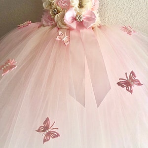 Baby pink and ivory butterfly tutu dress,smash cake tutu dress , photo prop tutu dress with matching headband for babies 6-18 months immagine 3