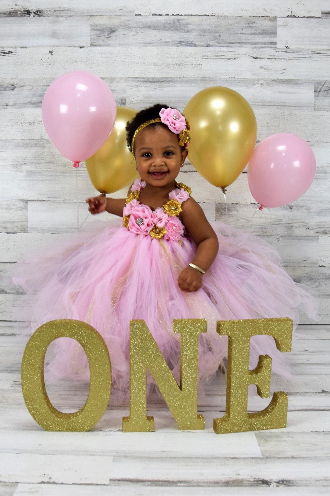 Beautiful baby girl first birthday tutu dress in pink and gold Etsy
