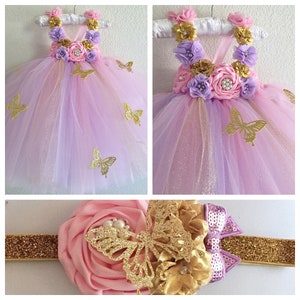 Pink,lavender and gold butterfly tutu dress,smash cake tutu dress, photo prop tutu dress for baby girls  6-18 months with matching headband