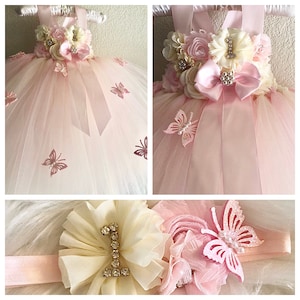 Baby pink and ivory butterfly tutu dress,smash cake tutu dress , photo prop tutu dress with matching headband for babies 6-18 months immagine 1