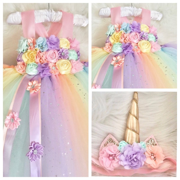 Unicorn tutu dress,photo prop tutu dress,smash cake tutu dress with matching headband for baby girls 6-18 months