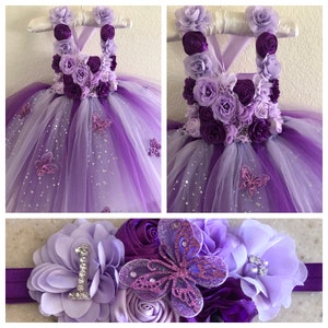 Purple and lavender butterfly tutu dress,smashcake tutu dress, photo prop tutu dress with matching headband for babies 6-18 months