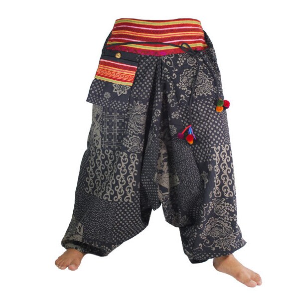 Aladdin Pants / Harem Pants / Baggy Pants / Genie Pants  Hill Tribe Tribal Pattern Cotton Ethnic Woven Fabric Application