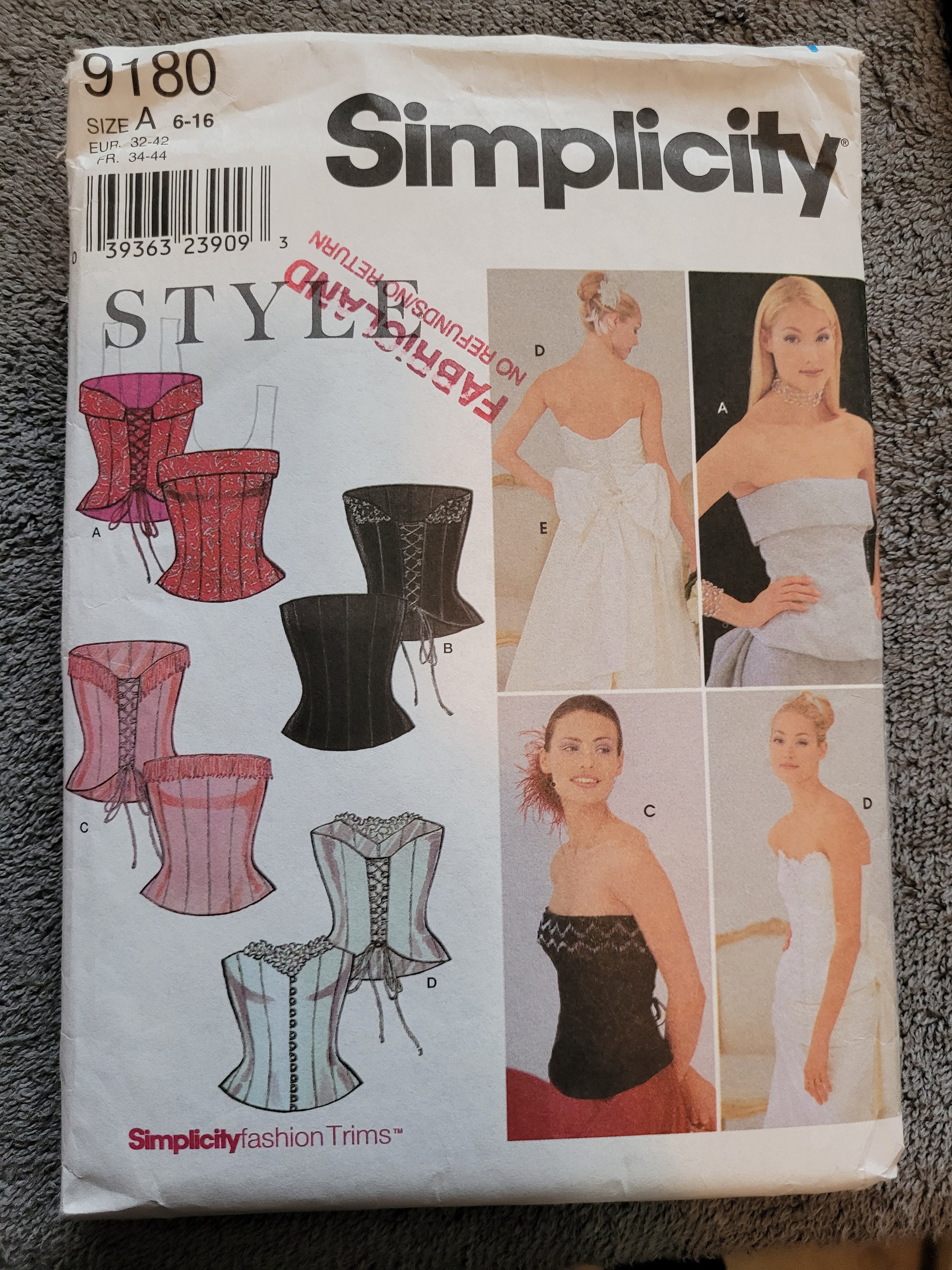 Uncut Simplicity Pattern 9180, Adult Sizes 6-16, Corset Top for Wedding  Prom Dress, Formal Gown, Costume, Quinceañera -  Canada