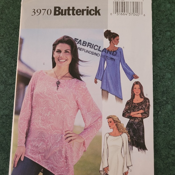 Uncut Butterick Pattern 3970 Long Tunic Style Shirt Blouse Adult Size XS, S, M Factory folded, Out of Print