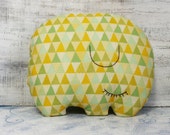 Sleepy elephant pillow stuffed toy nursery decor 10x12 primitive animal baby shower gift