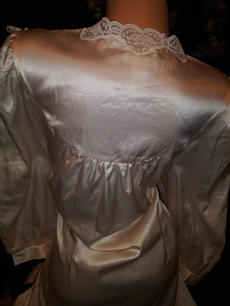 Vtg Satin Cotton Long Nightgown Vtg 80s Satin Nightgown Shiny Anastasia Gown Brushed Cotton Lace embroidery Long Nightgown Lingerie L 50