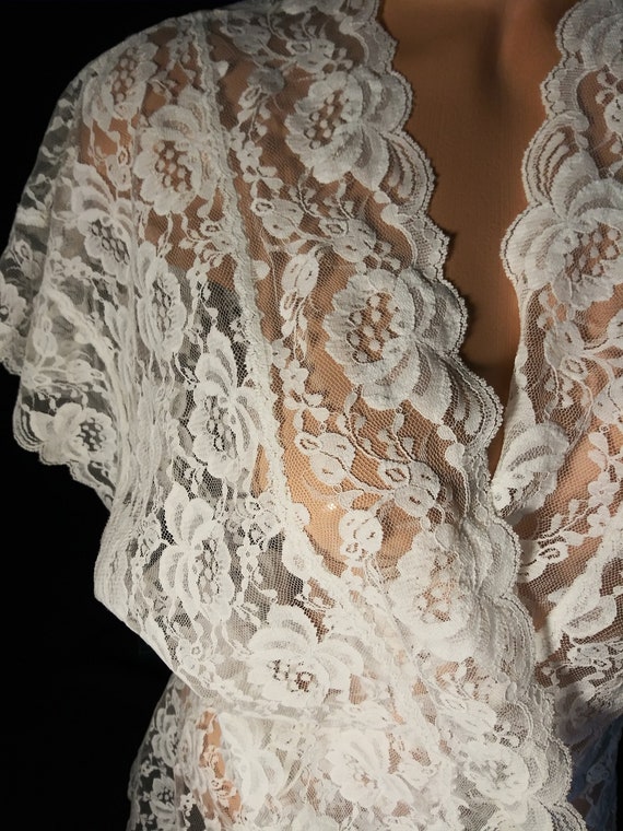 Vtg Satin Polyester White wide lace nighty sheer … - image 1