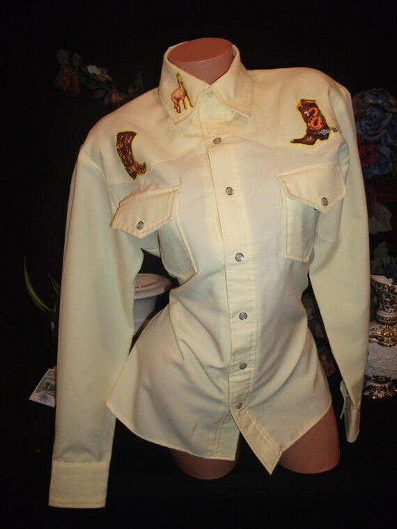 Yellow Button Up Light Yellow Cowboy Shirt horse c