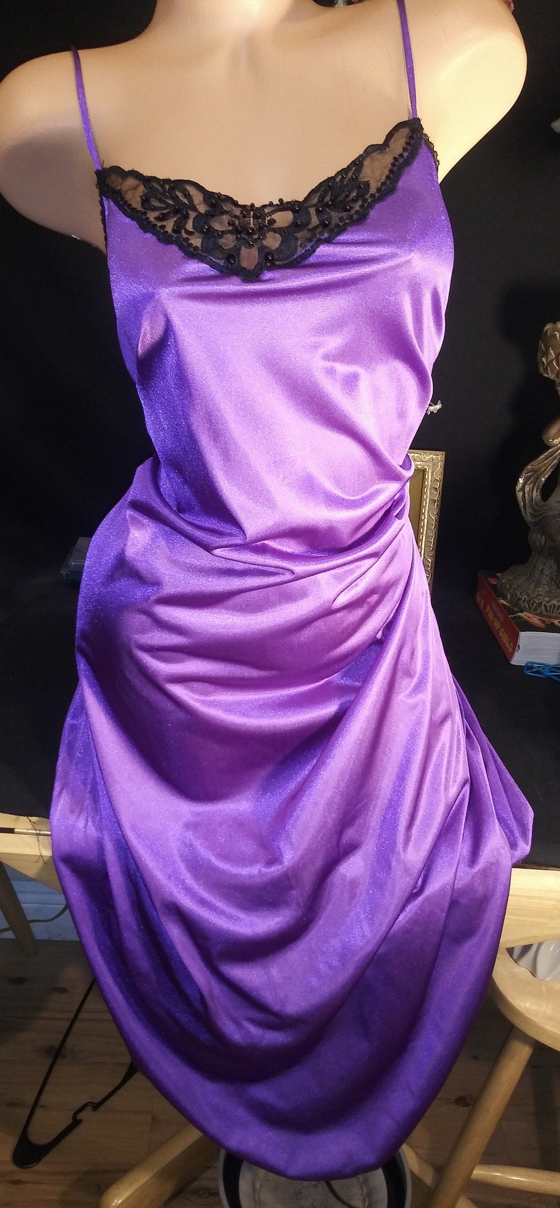 Vtg Satin Shiny Purple Long Nightgown Gown Dressing Satin Etsy