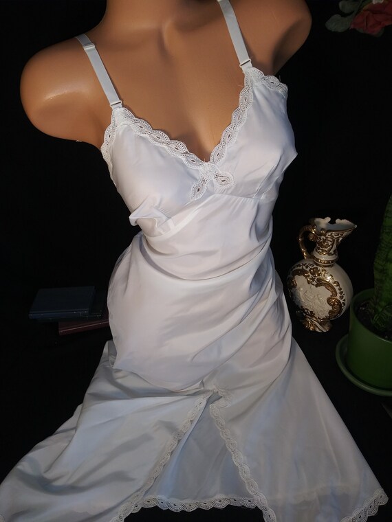 Vtg Shiny White Wedding Full Dress Slip Gown Slip