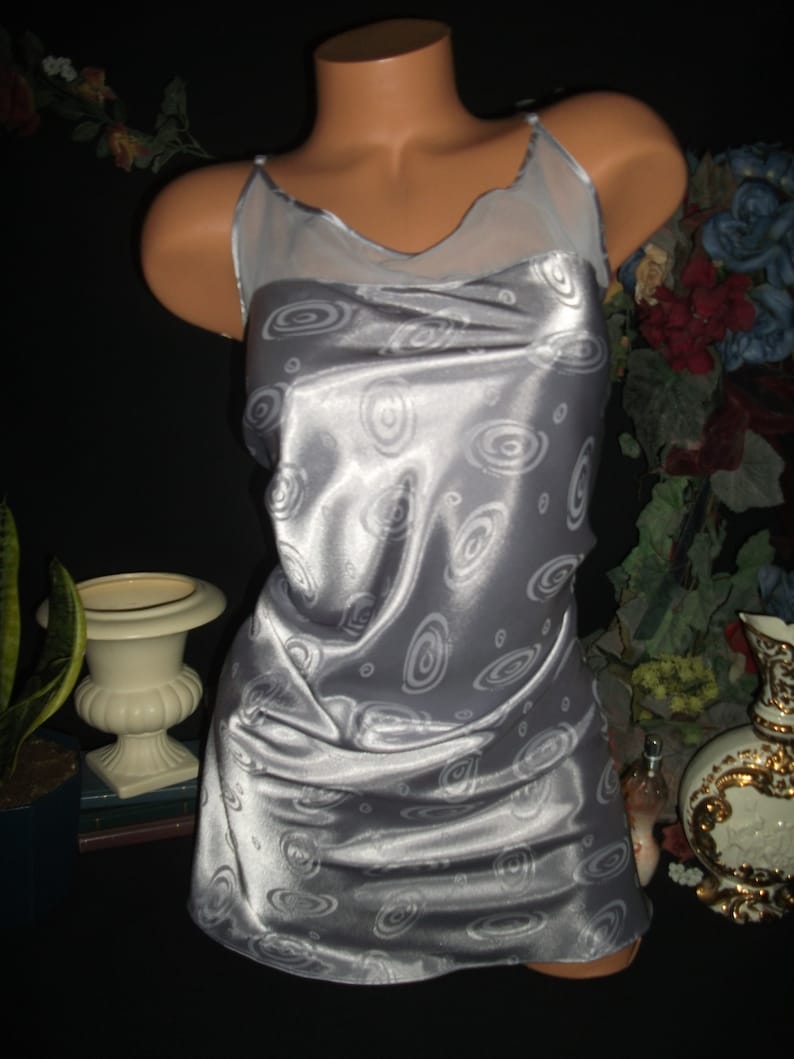 Vtg Satin Thin Babydoll Purple Thin oily Shiny Nightgown Nighty Lingerie L 42