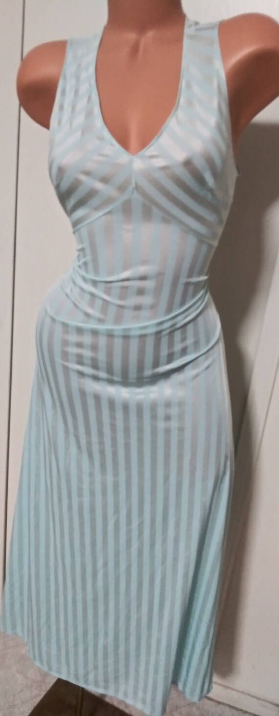Vtg Silky Stripped Silver and Blue Frosted Shiny … - image 2