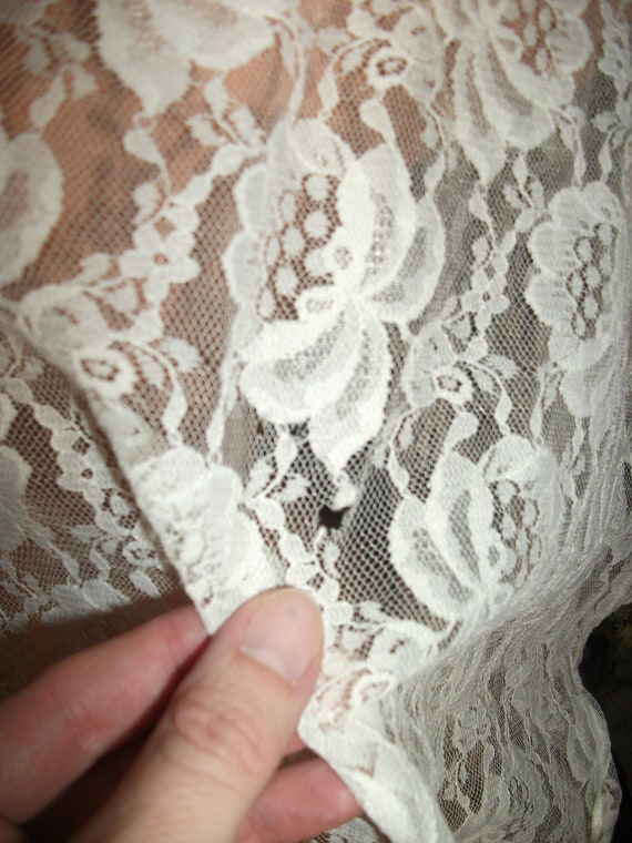 Vtg Satin Polyester White wide lace nighty sheer … - image 7
