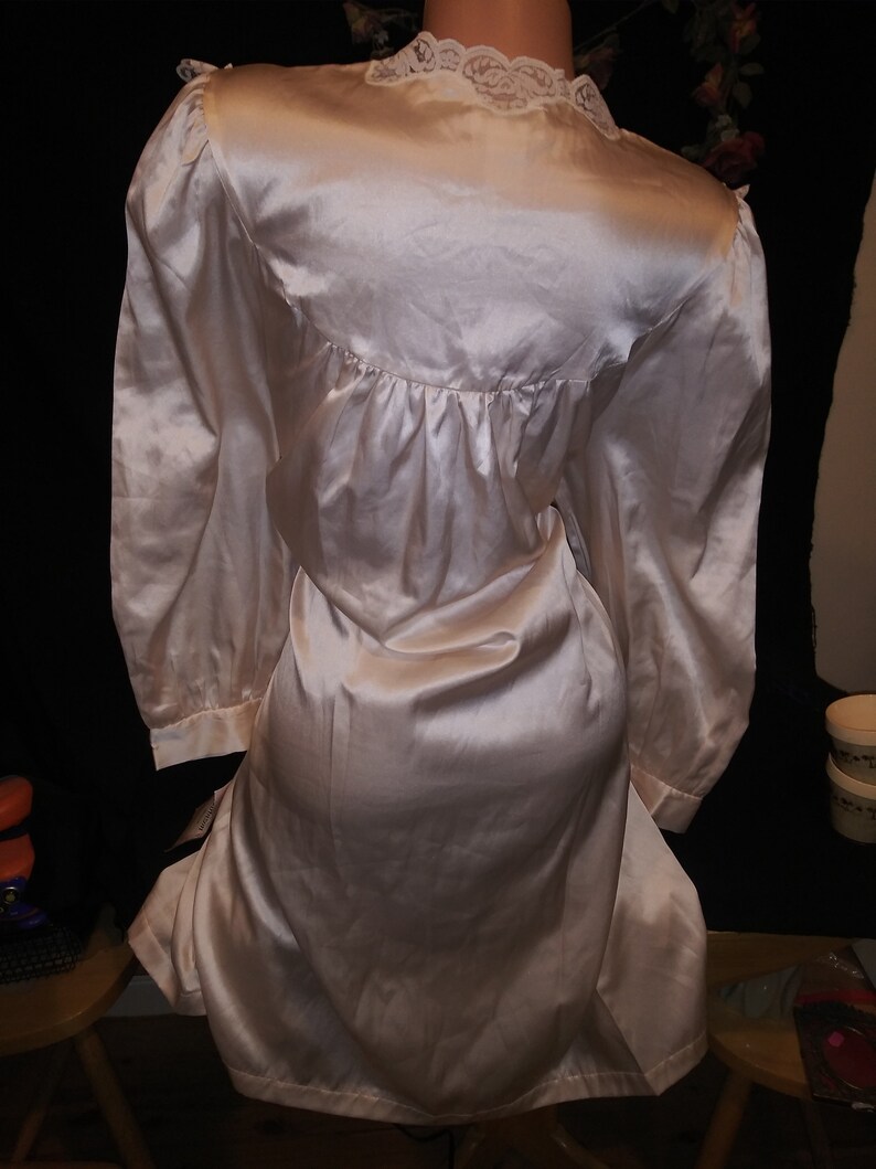 Vtg Satin Cotton Long Nightgown Vtg 80s Satin Nightgown Shiny Anastasia Gown Brushed Cotton Lace embroidery Long Nightgown Lingerie L 50